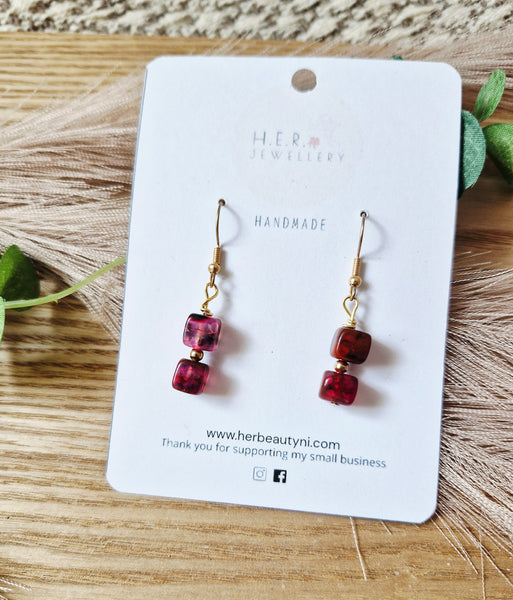 Pink Dragon Vein Agate Earrings