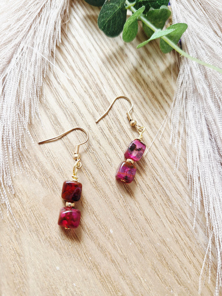Pink Dragon Vein Agate Earrings