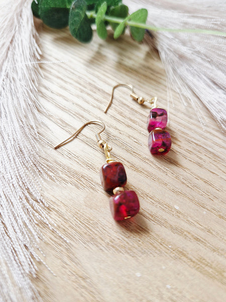 Pink Dragon Vein Agate Earrings