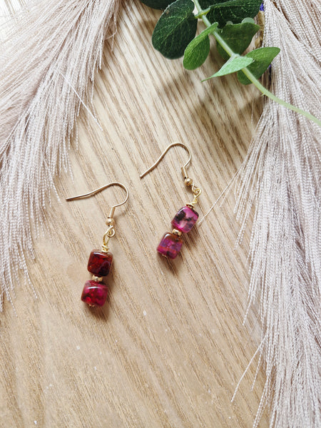 Pink Dragon Vein Agate Earrings