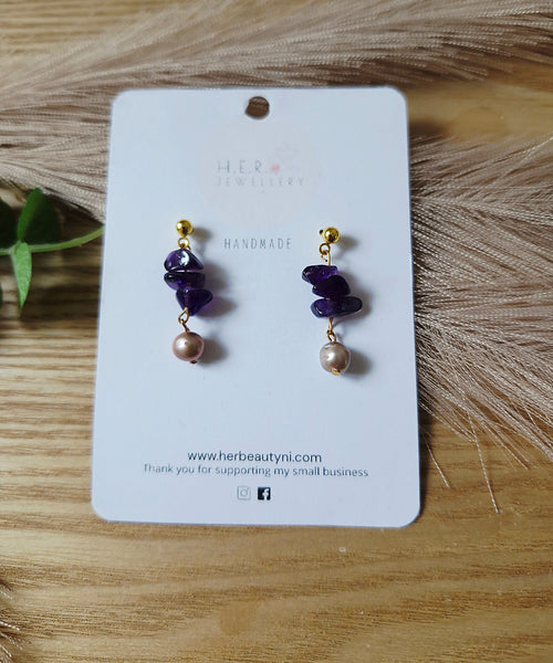 Amethyst and fresh water pearl earrings