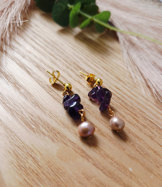 Amethyst and fresh water pearl earrings