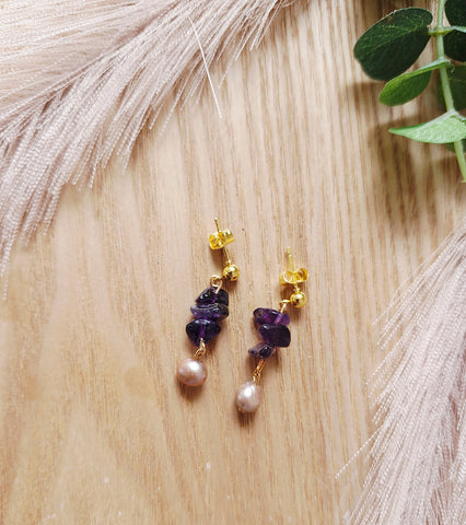 Amethyst and fresh water pearl earrings