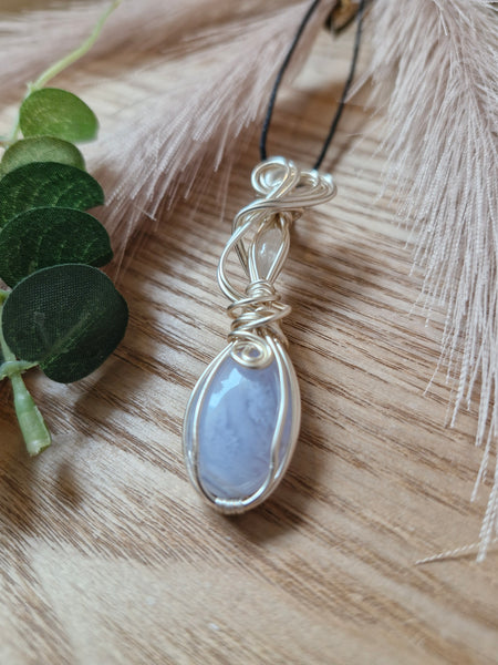 Blue Lace Agate and Moonstone Pendant