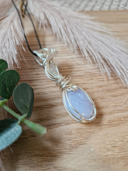 Blue Lace Agate and Moonstone Pendant