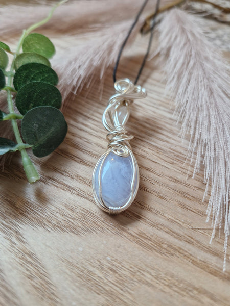 Blue Lace Agate and Moonstone Pendant