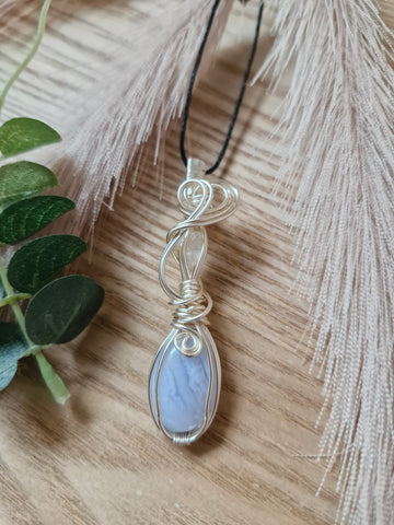 Blue Lace Agate and Moonstone Pendant